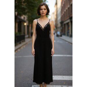 BCBGeneration V-Neck Spaghetti Strap Wide Leg Black Jumpsuit size M